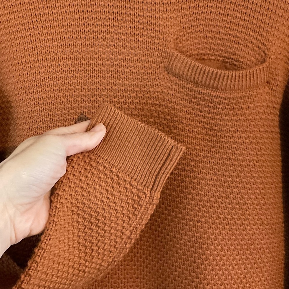Wallace Burnt Orange Merino Wool Crewneck Pullover Waffle Knit Sweater Size S - Picture 7 of 9